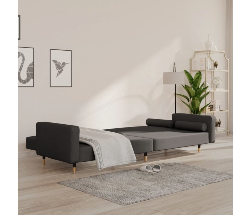 Sofá cama de 2 plazas con dos almohadas terciopelo gris oscuro