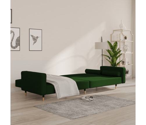 Sofá cama de 2 plazas con dos almohadas terciopelo verde oscuro