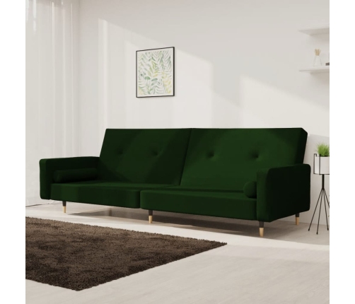 Sofá cama de 2 plazas con dos almohadas terciopelo verde oscuro