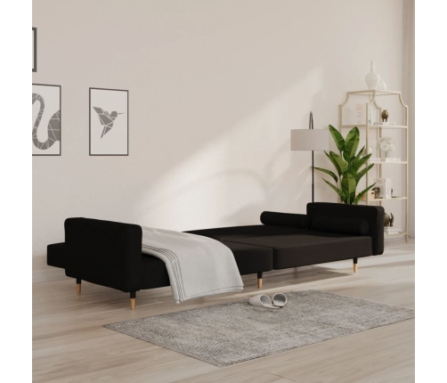 Sofá cama de 2 plazas con dos almohadas terciopelo negro