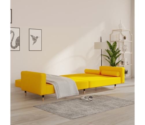 Sofá cama de 2 plazas con dos almohadas terciopelo amarillo