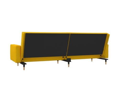 Sofá cama de 2 plazas con dos almohadas terciopelo amarillo