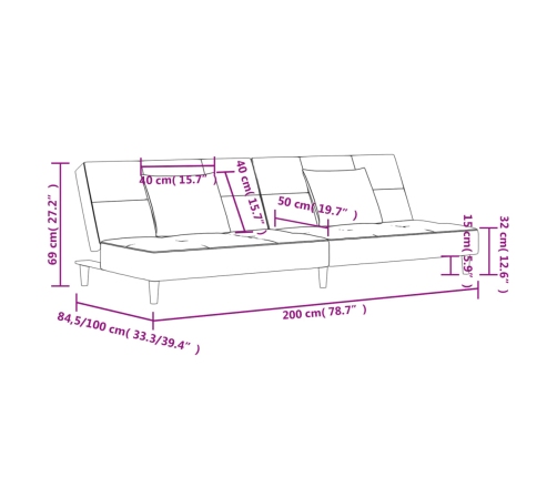 Sofá cama de 2 plazas con dos almohadas tela gris claro