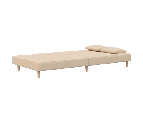 Sofá cama de 2 plazas con dos almohadas tela color crema