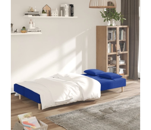 Sofá cama de 2 plazas con dos almohadas tela azul