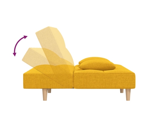 Sofá cama de 2 plazas con dos almohadas tela color amarillo