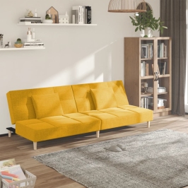 Sofá cama de 2 plazas con dos almohadas tela color amarillo