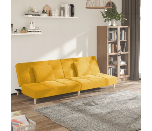 Sofá cama de 2 plazas con dos almohadas tela color amarillo