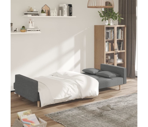 vidaXL Sofá cama de 2 plazas con dos almohadas tela gris claro