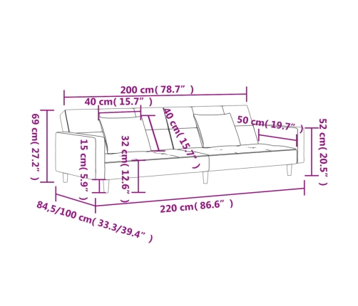 vidaXL Sofá cama de 2 plazas con dos almohadas tela gris claro