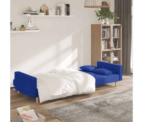 Sofá cama de 2 plazas con dos almohadas tela azul