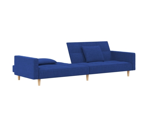 Sofá cama de 2 plazas con dos almohadas tela azul