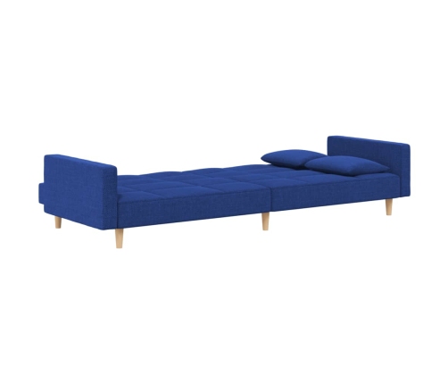 Sofá cama de 2 plazas con dos almohadas tela azul