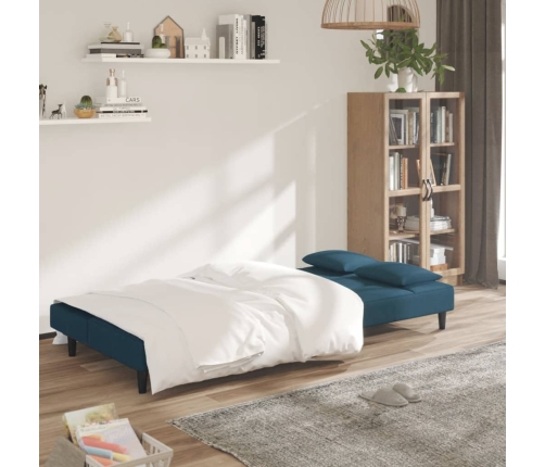 Sofá cama de 2 plazas con dos almohadas terciopelo azul