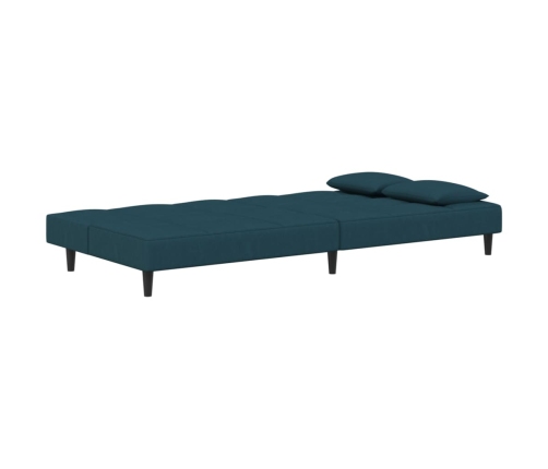 Sofá cama de 2 plazas con dos almohadas terciopelo azul