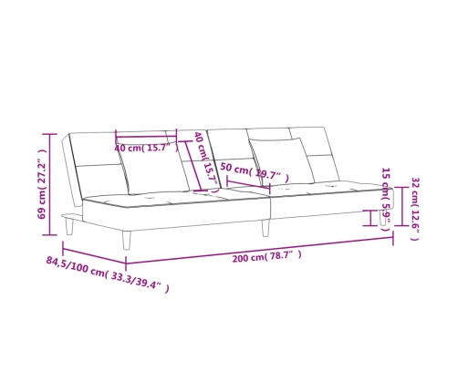 Sofá cama de 2 plazas con dos almohadas terciopelo azul