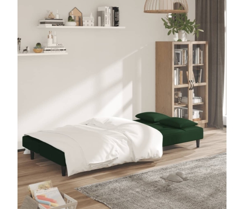 Sofá cama de 2 plazas con dos almohadas terciopelo verde oscuro