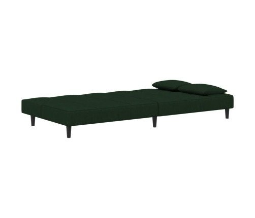 Sofá cama de 2 plazas con dos almohadas terciopelo verde oscuro