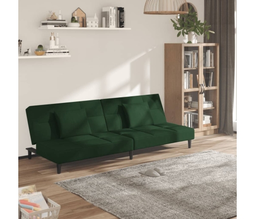 Sofá cama de 2 plazas con dos almohadas terciopelo verde oscuro