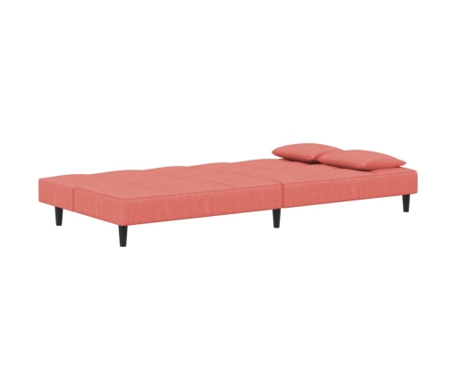 Sofá cama de 2 plazas con dos almohadas terciopelo rosa