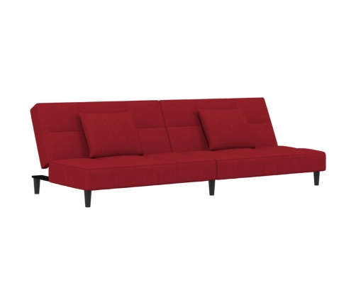 Sofá cama de 2 plazas con dos almohadas terciopelo rojo tinto