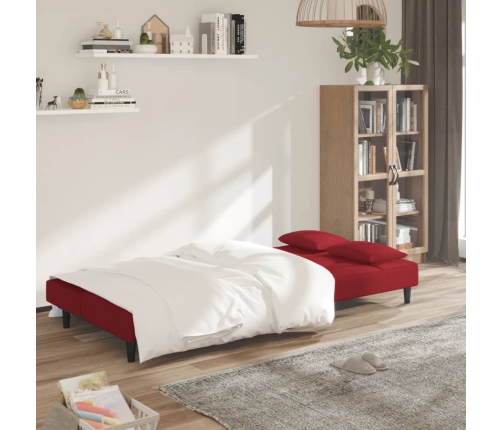 Sofá cama de 2 plazas con dos almohadas terciopelo rojo tinto