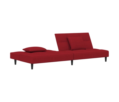 Sofá cama de 2 plazas con dos almohadas terciopelo rojo tinto