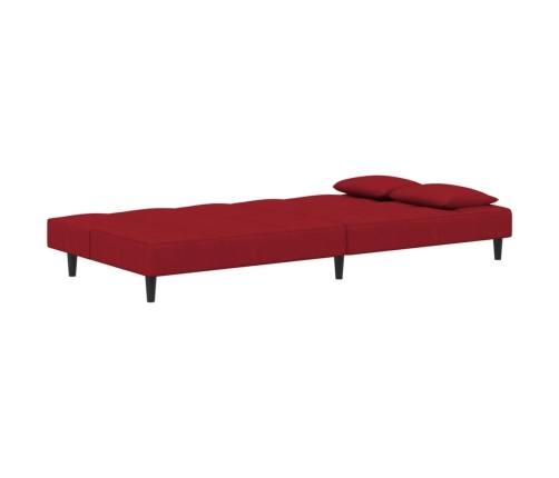 Sofá cama de 2 plazas con dos almohadas terciopelo rojo tinto