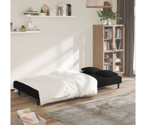 Sofá cama de 2 plazas con dos almohadas terciopelo negro