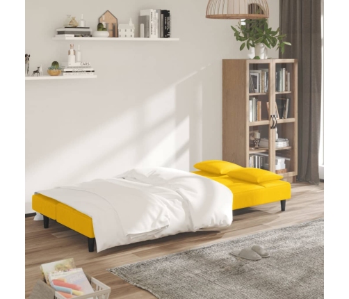 Sofá cama de 2 plazas con dos almohadas terciopelo amarillo