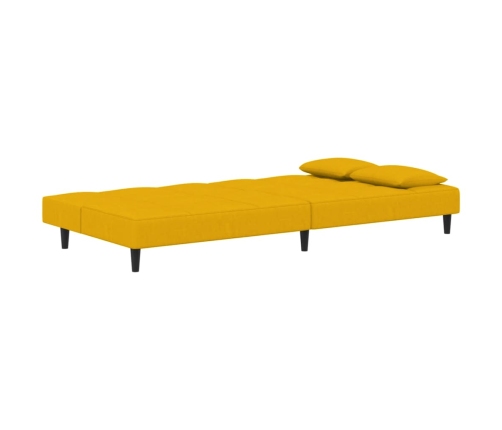 Sofá cama de 2 plazas con dos almohadas terciopelo amarillo