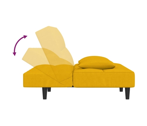 Sofá cama de 2 plazas con dos almohadas terciopelo amarillo