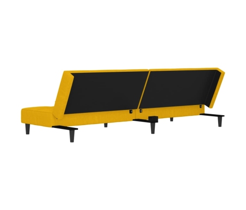 Sofá cama de 2 plazas con dos almohadas terciopelo amarillo