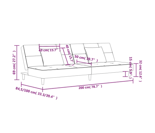 Sofá cama de 2 plazas con dos almohadas terciopelo amarillo