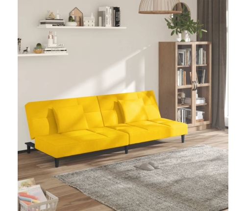 Sofá cama de 2 plazas con dos almohadas terciopelo amarillo