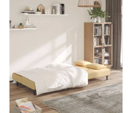 vidaXL Sofá cama de 2 plazas con dos almohadas terciopelo color crema