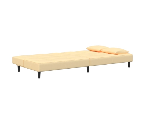 vidaXL Sofá cama de 2 plazas con dos almohadas terciopelo color crema