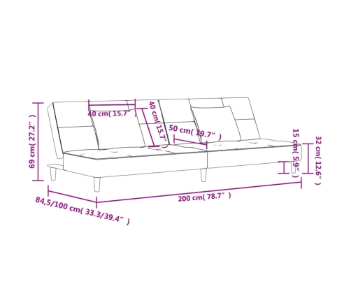 vidaXL Sofá cama de 2 plazas con dos almohadas terciopelo color crema