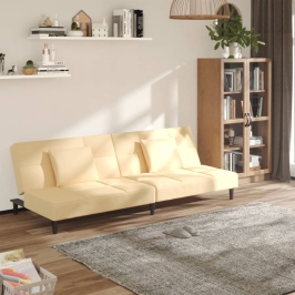 Sofá cama de 2 plazas con dos almohadas terciopelo color crema