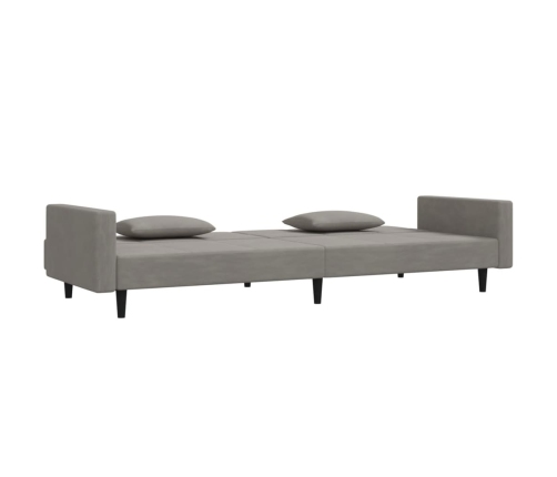 Sofá cama de 2 plazas con dos almohadas terciopelo gris claro