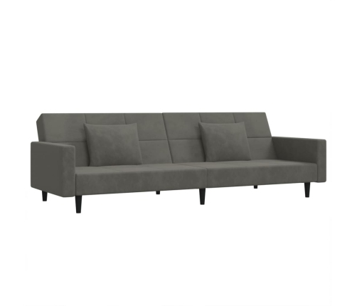 Sofá cama de 2 plazas con dos almohadas terciopelo gris oscuro