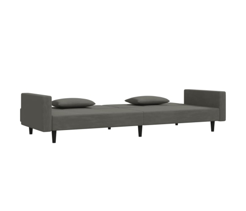 Sofá cama de 2 plazas con dos almohadas terciopelo gris oscuro