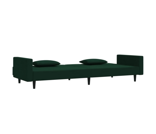 Sofá cama de 2 plazas con dos almohadas terciopelo verde oscuro