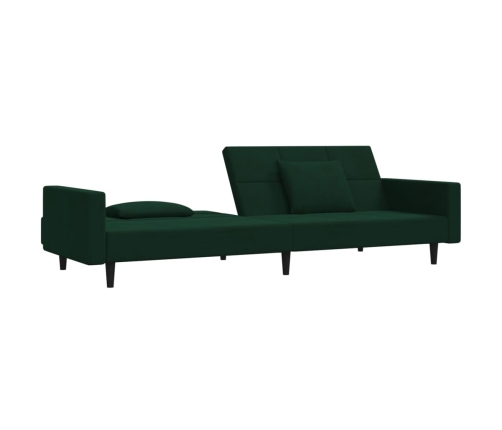 Sofá cama de 2 plazas con dos almohadas terciopelo verde oscuro