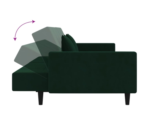 Sofá cama de 2 plazas con dos almohadas terciopelo verde oscuro