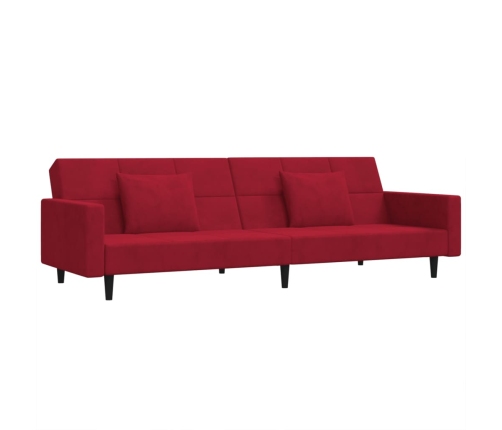 Sofá cama de 2 plazas con dos almohadas terciopelo rojo tinto