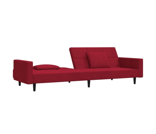 Sofá cama de 2 plazas con dos almohadas terciopelo rojo tinto