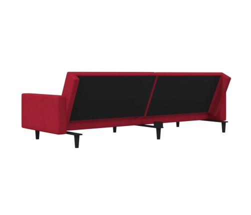 Sofá cama de 2 plazas con dos almohadas terciopelo rojo tinto