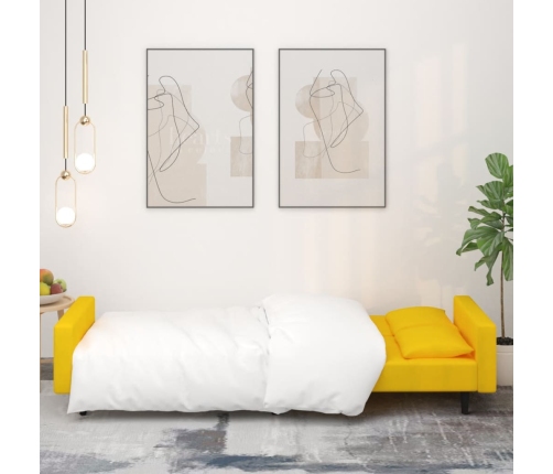 Sofá cama de 2 plazas con dos almohadas terciopelo amarillo