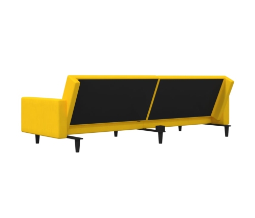 Sofá cama de 2 plazas con dos almohadas terciopelo amarillo